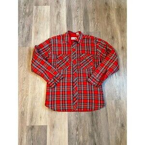 VTG Outreach Quilted Lined Shacket Men Med Red Plaid Button Shirt Jacket Shirt
